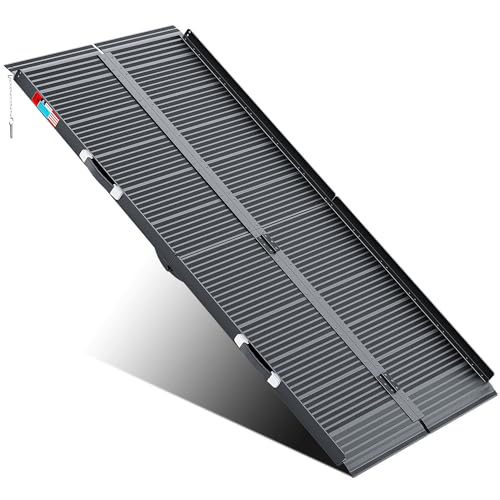 WHALEMOTOR Black Portable Wheelchair Ramp, 6FT No-sew Non-Slip Aluminum Wheelchair Ramp, Folding Portable Wheelchair Ramps for Home, Weight Capacity Up to 800LBS, Loading Dock Plates