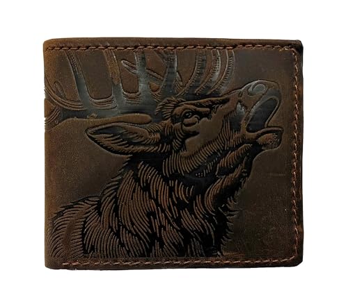 Image of Genuine leather handcrafted wallet, bifold Classic Style, Deer head design