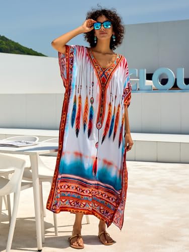 Image of NFVNKJ Women's Plus Size Beach Lounge Kaftan Maxi Dress Swimsuit Coverup for Women