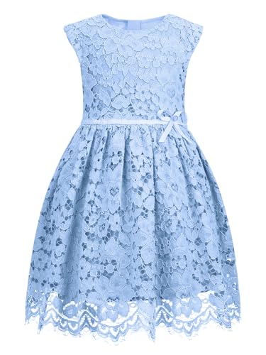 ALLOVIN Girls & Toddlers Sleeveless A-Line Lace Party Dress Birthday Wedding & Flower Girl Dress with Beaded Bowknot 2-12Y
