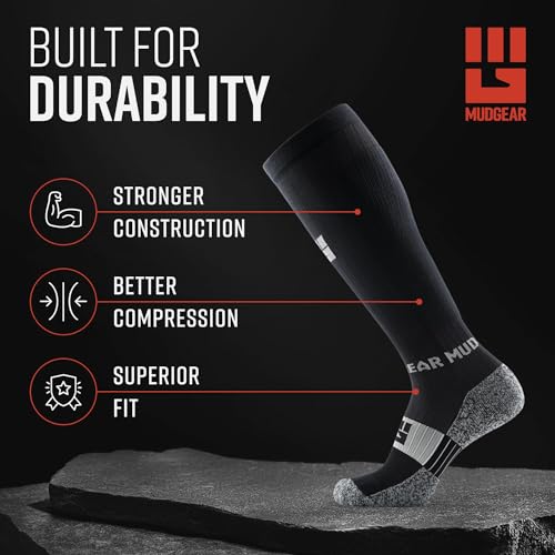 Image of MudGear Graduated Compression Socks, Durable, Sweat-Resistant OCR Performance Socks with Cushioned Footbed, Made in USA