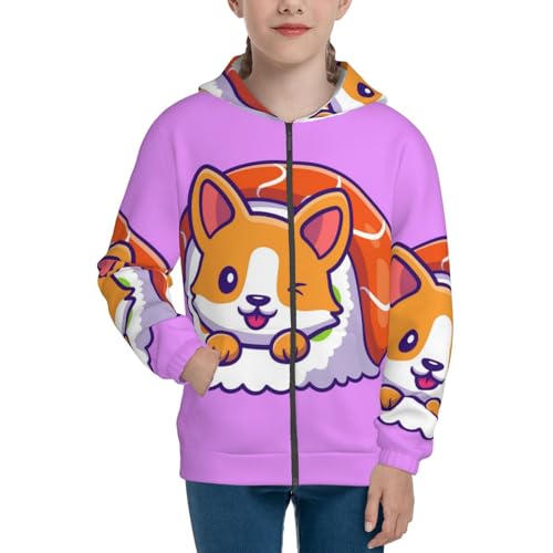 Corgi In Sushi Roll Kids Pullover Hoodies Boys Zip Up Sweatshirts Girls Athletic Clothes with Pocket3