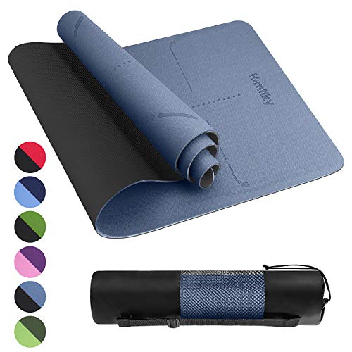 Homtiky Tapis Sport Tapis Yoga Tapis Fitness en TPE Matériaux Recyclable, Ultra Antidérapant Durable, 183x62x0,6 cm, Non Toxique (Bleu+Noir)