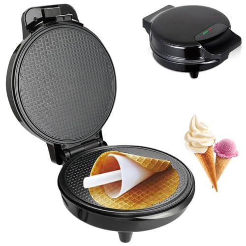 Máquina Eléctrica para Cucuruchos de Gofre – 1200W Máquina para Conos de Helado & Rollos de Huevo, Calefacción de Doble Cara, Plancha de Gofre Antiadherente,Control de Temperatura Ajustable para Hogar