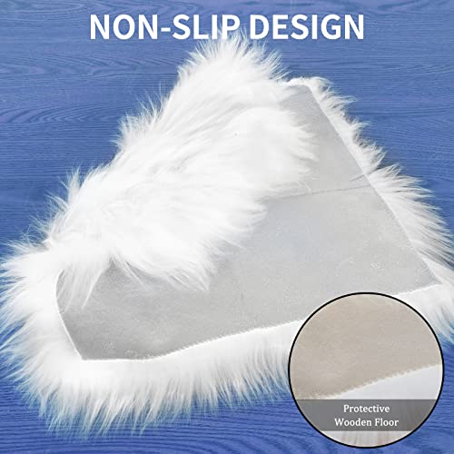Sibba Faux Fur Area Rugs Chair Pad 12 inch Small Square Cover Seat Fuzzy Cushion Carpet Mat Soft Fluffy Rug Couch for Living Bedroom Sofa Photographing Background Decor (White) - Image 4