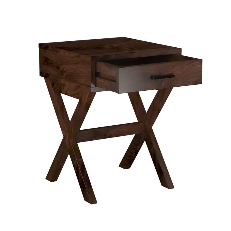 Image of Solid Wood Sheesham Sofa Side Table with 1 Drawer - Walnut Finish
