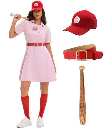 Women's Baseball Dress Uniform Set with Baseball Cap for Halloween Costume (2XL)