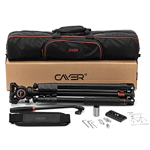 Cayer Fp2450 Fluid Head Tripod, 75 Inches Aluminium Tripod, 4-Section Compact Camera Tripod Convertible To Monopod For Dslr Camera, Load Capacity Up To 13.2 Pounds #TOP6