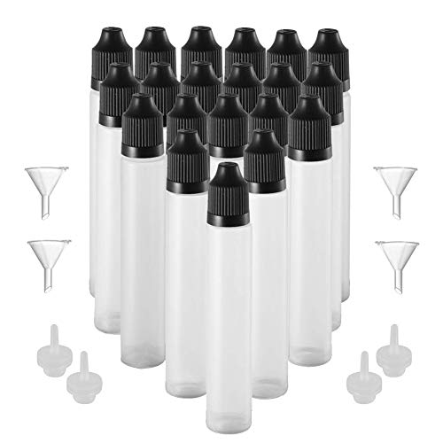 20 Pack 30mL LDPE Plastic Unicorn Dropper Bottle 1 oz E-liquid Ink Liquid Applicator Squeezable Bottles with Childproof Cap and Thin Tip (Black)