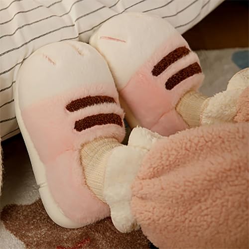 AMOUSDRDR Katzenpfoten-Hausschuhe, lustige Katzenfüße-Hausschuhe, warme, gemütliche, pelzige Tierpfoten-Hausschuhe, Katzen-Thema-Geschenke für Frauen, Mädchen, Männer (Khaki, 34-35)