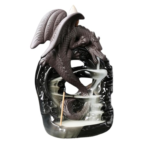 Soporte para incienso de reflujo de dragón - quemador de cascada ahumada con efecto aromaterapia | Fuente de incienso de dragón, difusor de cono de cerámica, decoración de sala de meditación