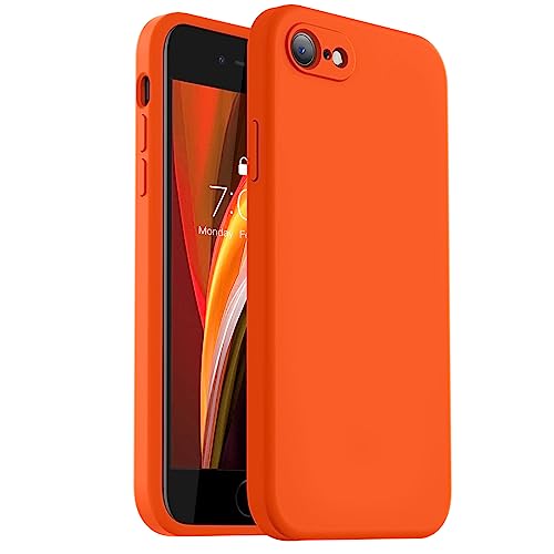 Vooii for iPhone SE Case 2022/3rd/2020,iPhone 8/7 Case, Upgraded Liquid Silicone with [Flat Edges] [Camera Protection] [Soft Anti-Scratch Microfiber Lining] Phone Case for iPhone SE - Neon Orange