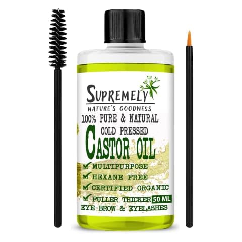 Supremely Castor Oil 50 ml |100% Pure Natural Cold Pressed Castor Oil | For Eyelashes Hair Growth Beard Body FaceSkin Care & Nails | Hydrates and Moisturizes Skin Cover
