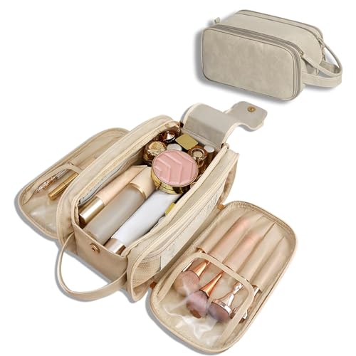 SUBAOQI Bolsa organizadora de maquiagem de viagem para mulheres, bolsas grandes penduradas de couro