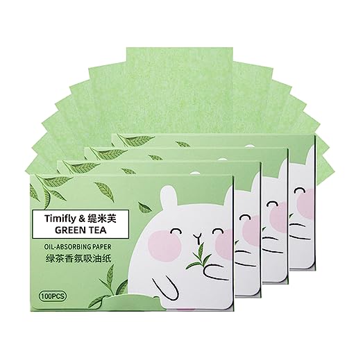Juego de 4 papeles secantes faciales, 400 piezas de papel secante para el cuidado de la piel grasa, papeles, hojas absorbentes de aceite natural, papel de aceite
