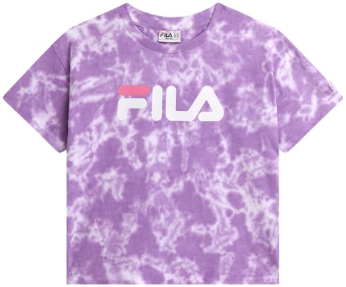 Fila Girls Short Sleeve Crop Top - Tie-Dye Crewneck Cute Summer Top and Graphic Shirts for Girls with Front Tie (Sizes: 7-16)