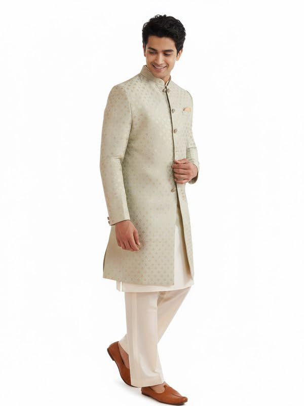 kisah Men’s Kurta Sherwani Trouser Set – Jacquard Silk Blend Traditional Outfit for Men - Festive & Wedding Ethnic Wear - Elegant & Comfortable-picture-34