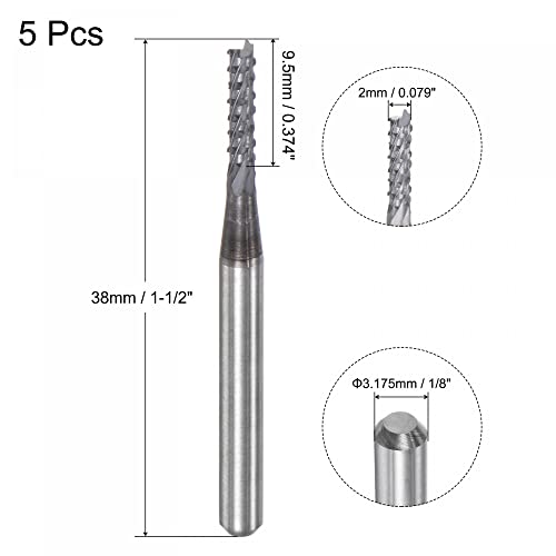 Image of uxcell End Mill CNC Router Bits, 2mm x 9.5mm 1 /8 inch Shank Diamond Film Coated Carbide Engraving Bit Milling Cutter Right Hand for PCB Plastic Fiber Wood 5pcs