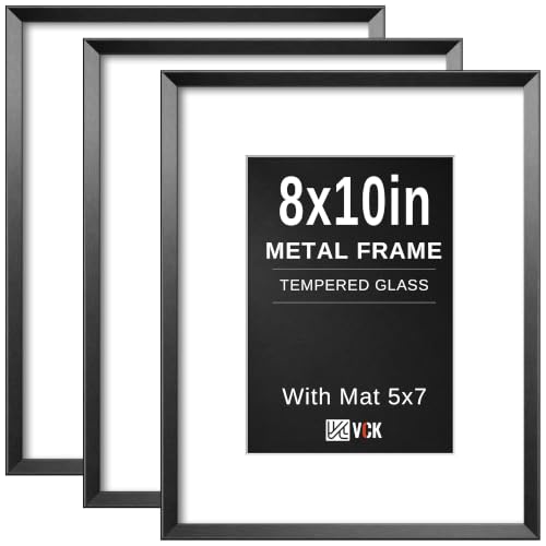 Image of VCK 8x10 Aluminum Picture Frames Black Set of 3, Multi Metal Photo Frames Made of High Definition Real Glass for 5x7 with Mat or 8x10 Without Mat, 3 Pack Wall Hanging
