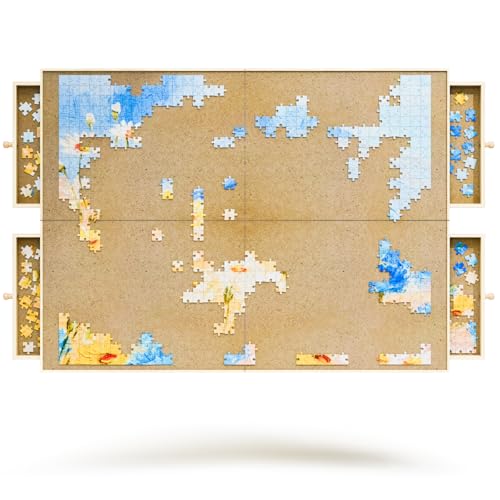 1500 Piece Rotating Puzzle Board, 25'x33' Jigsaw Puzzle Table with Drawer Storage and Puzzle Cover，Portable Puzzle Board for Adults