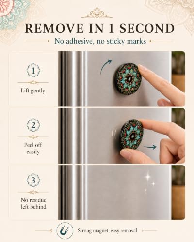 12 imanes decorativos redondos de mandala para refrigerador miniatura 7