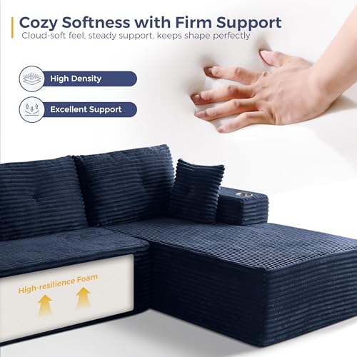 Image of MAXYOYO Modular Sectional Couch with L-Shape Chaise and Loveseat, Modern Boneless Couch for Living Room, Oversized Sofa with Deep Seat, No Assembly Required, Navy