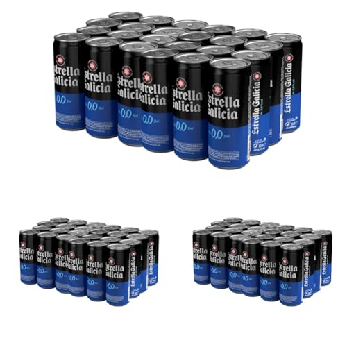 Estrella Galicia 0,0 - Cerveza Lager sin Alcohol, 24 Latas x 33 cl, Sabor Ligero y Refrescante, Aroma a Maltas y Lúpulo, 0% Volumen de Alcohol (Paquete de 3)