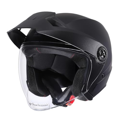 TRIANGLE Open Face Motorcycle Helmet Offroad 3/4 Half Helmets with Brim and Clear Visor for Men Women DOT Approved (Black, Medium)