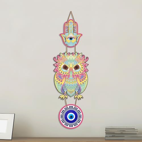 Image of Artvibes Decorative Owl Evil Eye Hanging for Home Entrance | Lucky Charm Nazar Protection MDF Wall Art | Vastu Accent for Living Room | Office | Balcony & Main Door | Housewarming Gift (WH 8530N)