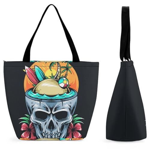 Sac à main plage tropicale crâne pour femme grand cabas épaule