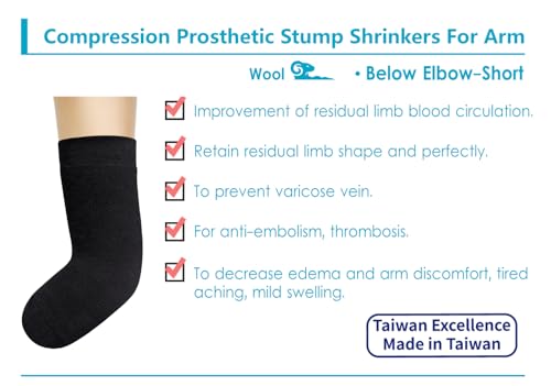 Image of Wool Prosthetic Stump Shrinkers for Arm-Below Elbow -Short, Compression, Warmth, Amputee arm Sleeve, 20-30, Taiwan Excellence L /XL