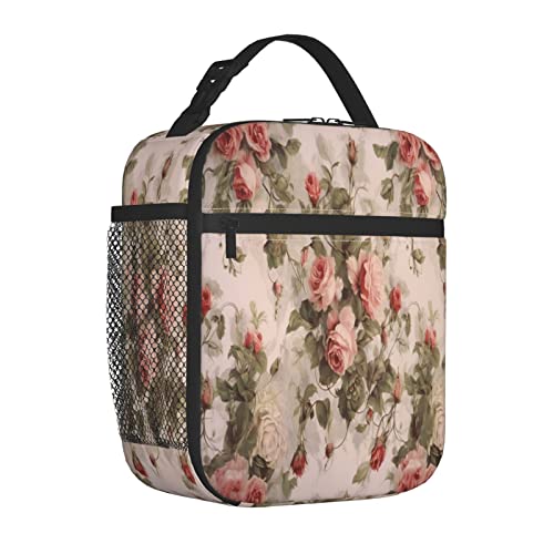 Molycho Pink Roses Insulated Lunch Bag Lunch Box Lunch Tote Cooler Reusable For Office Travel Work Picnic Hiking Beach Unisex Zipper Insulated Lunch Box Lifestyle Supplies #TOP1