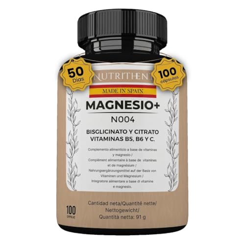 100 Cápsulas Citrato de Magnesio COMPLEX 1500mg + Magnesio Bisglicinato 600mg | Magnesium Complex con 345mg Elemental Puro para + 50 días Suministro (100 Cápsulas)