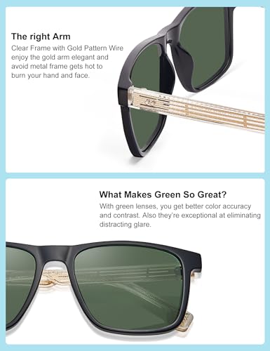 Image of AVAWAY Polarized Sunglasses Men UV 400 Protection Rectangle Frame Sculpted Filigreed Corewire Arm Category 3 Sun Shades