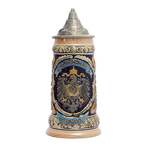 Amoy-Art Bierkrug mit Deckel Steinkrug Beer Stein Mug Deutsch Wappen Keramik Bierseidel 0.6 Liter Cover