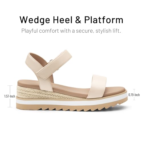 Image of Athlefit Girls Platform Wedge Sandals Open Toe Espadrille Sandals Ankle Strap Summer Dress Shoes for Toddler Little Big Kid