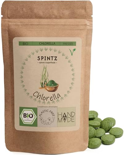 SPINTZ® 500 pcs. Chlorella bio 100% culture contrôlée | Sans plastique & durable | 500 mg comprimés végétaux (250 g)