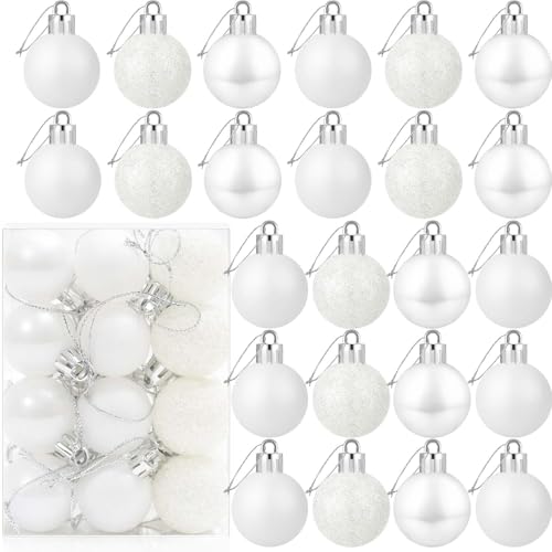 24 Count Small White Christmas Ornaments for Mini Christmas Tree, Small Shatterproof Christmas Tree Ornaments Balls Set for Holiday Party Decorations, 1.6 inch