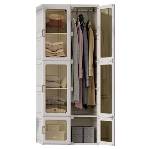 Image of doodad Foldable Plastic Wardrobe Organizer | Collapsible Wardrobe for Clothes with 6 Doors, 6 Compartments, and 1 Hanger Rod | Portable Wardrobe, Plastic Cupboard, Storage Cabinet, Foldable Almirah