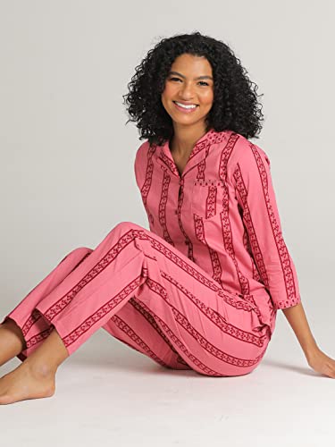 Image of Evolove Women's Cotton Full Sleeves Collared Night Suit Set /Top Pyjama Set Super Soft Comfortable (Nightsuit-Collar-FS-1)