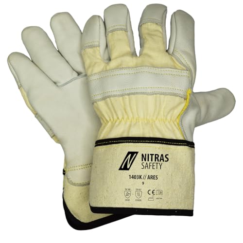 Gants anti-coupures KATA 5 Nitras ARES avec paume doublée et dos coton naturel