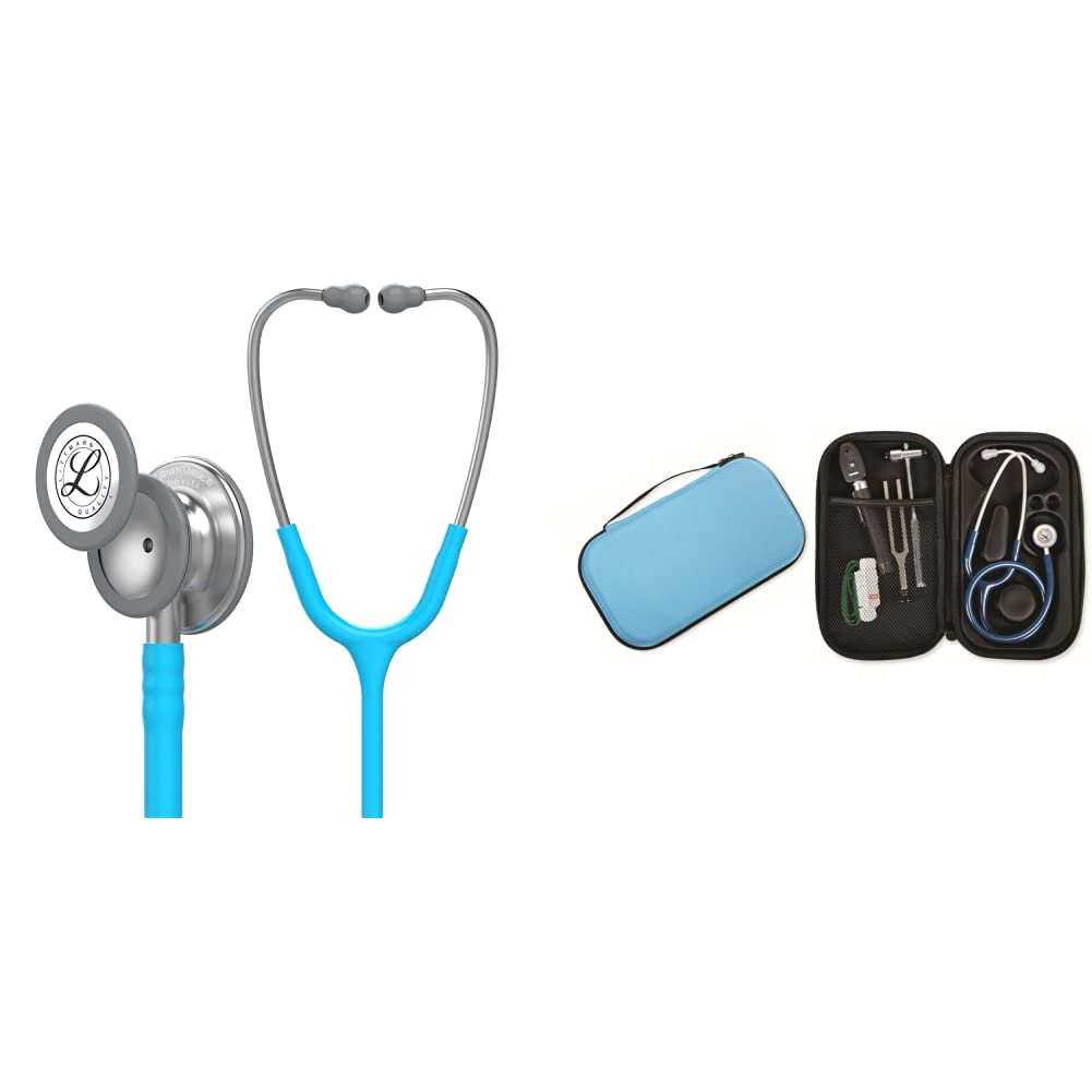 3M Littmann Classic III, Stetoscopio per il monitoraggio, tubo auricolare turchese, 69 cm, 5835 + GIMA ASTUCCIO PORTA FONENDO, Turchese, Uso Professionale