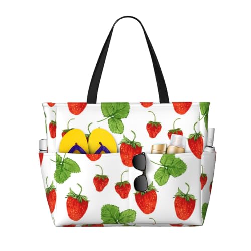Fraises plantes fruits blanc impression sac de plage poétique pour sublimer vos souvenirs d'été