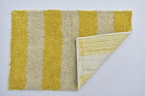 Image of Homitecture Embossed Super Soft Anti Skid (40x60 cm) Super Absorbent Mats Microfibre 2000 GSM Door Mats for Home /Bathroom /Bedroom /Kitchen /Floor Mat (Pack of 1) Pattren - Solid (2 line Yellow)