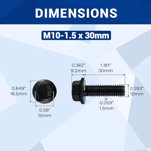 Image of 10-Sets M10-1.5 x 30mm Grade 10.9 Flange Hex Bolts + Flange Nut + Flat Washer + Lock Washer Combo Pack, Black Oxide, for Automotive & Machinery
