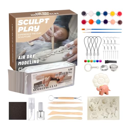 Hogvinnatil - Kit de arcilla para modelar (secado al aire, con pintura de 12 colores, cerámica y cerámica para Navidad, Halloween, cumpleaños, clase familiar