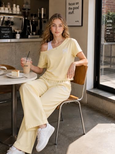 Image of Teen Girls Clothes Off the Shoulder Top and Wide Leg Pants Matching Outfit Set with Pockets Size 7-16