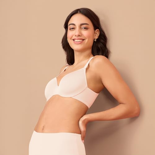 Image of NYKD NYB218 Modal Fabric Lightly Padded Wired T-Shirt Bra for Women Seamless Neckline Non Slip Shoulder Straps
