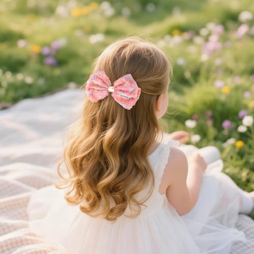 Wecoe Lazos para el cabello para niñas 3 piezas pascuales lazos florales de malla Clips de cabello broches Accesorios lindos para niñas miniatura 5