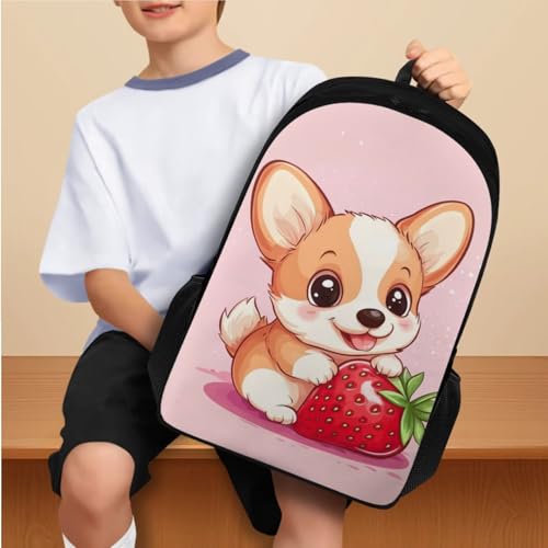 Strawberry Dog Kindergarten Backpack for Girls with Lunchbox Lightweight School Bag Cool Shoulder Laptop Daypack Insulated Thermal Bag School Supplies Set for Kids Teens 4 Pieces2